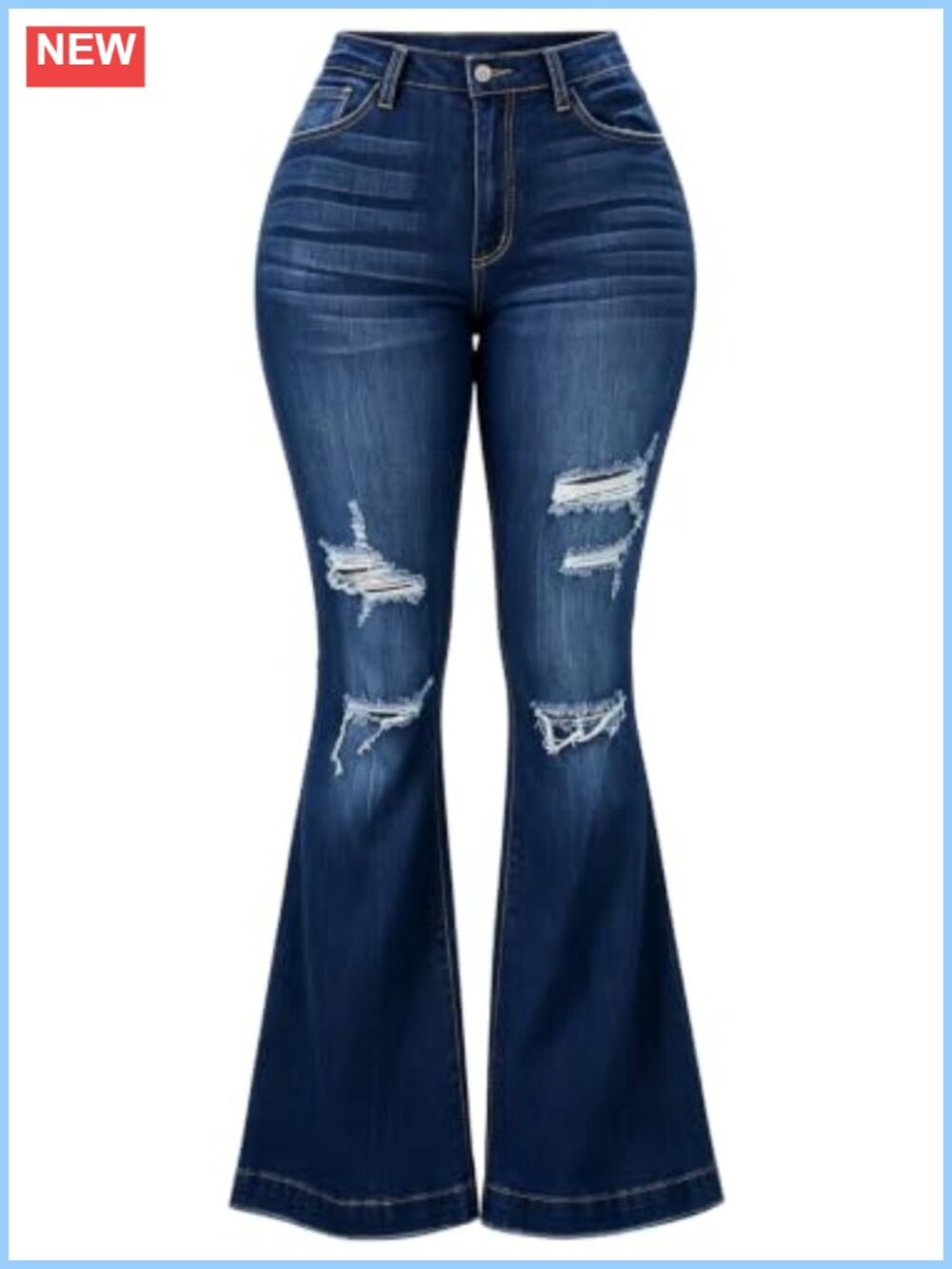 Women's Mid Rise Flare Bell Bottom Jeans Stretch Denim